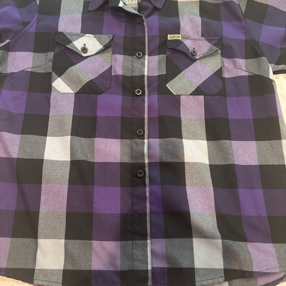DIXXON Women's Purple and Black Plaid Button Down Shirt